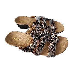 Vionic 381 Radia Wedge Sandals Womens 9 Brown Snake Leather Strappy Slip On Cork